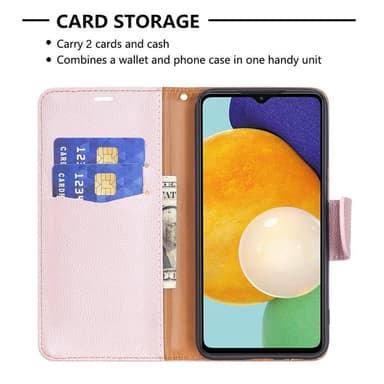 SKALO Samsung A04s 4G Premium Litchi Lompakkokotelo - Ruusukulta