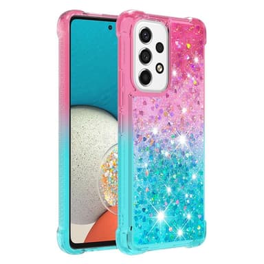SKALO Samsung A53 5G Juoksuhiekka Glitter Sydämet TPU kuori - Pinkki-Turkoosi