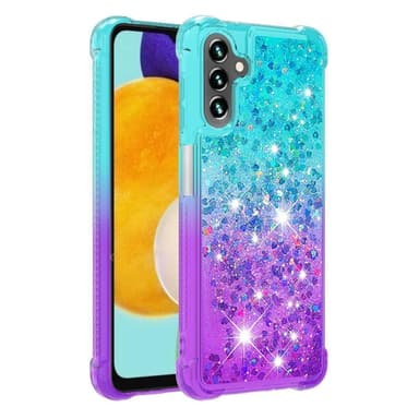 SKALO Samsung A13 5G Juoksuhiekka Glitter Sydämet TPU kuori - Turkoosi-Violetti