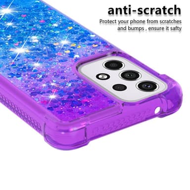 SKALO Samsung A33 5G Juoksuhiekka Glitter Sydämet TPU kuori - Violetti-Sininen