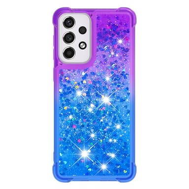 SKALO Samsung A33 5G Juoksuhiekka Glitter Sydämet TPU kuori - Violetti-Sininen