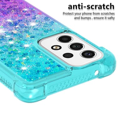 SKALO Samsung A53 5G Juoksuhiekka Glitter Sydämet TPU kuori - Turkoosi-Violetti