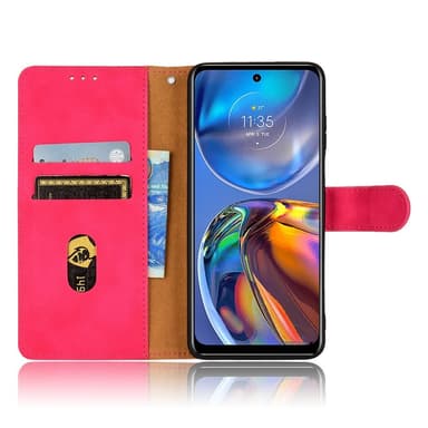SKALO Motorola Moto E32/E32s Matt PU Nahka lompakkokotelo - Punainen