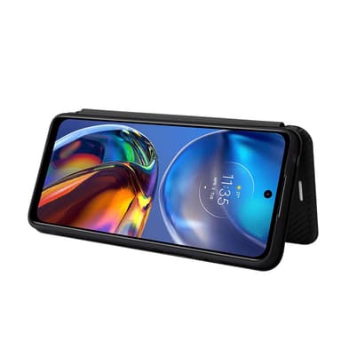 SKALO Motorola Moto E32/E32s Carbon Fiber Lompakkokotelo - Musta