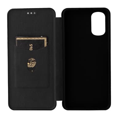 SKALO Motorola Moto E32/E32s Carbon Fiber Lompakkokotelo - Musta