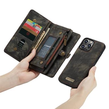 CaseMe Lompakkokotelo 11-kortti Apple iPhone 14 Pro Max - Musta/Harmaa