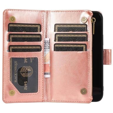 Kaksoiskäänto Zipper 9-kortti Apple iPhone 14 Pro Max - Ruusu