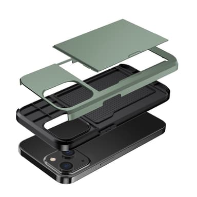 SKALO iPhone 14 Plus Armor Suojakuori korttikotelo - Vihreä