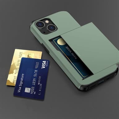 SKALO iPhone 14 Plus Armor Suojakuori korttikotelo - Vihreä