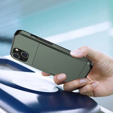 SKALO iPhone 14 Plus Armor Suojakuori korttikotelo - Vihreä