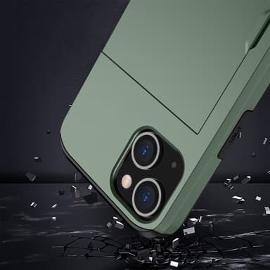 SKALO iPhone 14 Plus Armor Suojakuori korttikotelo - Vihreä