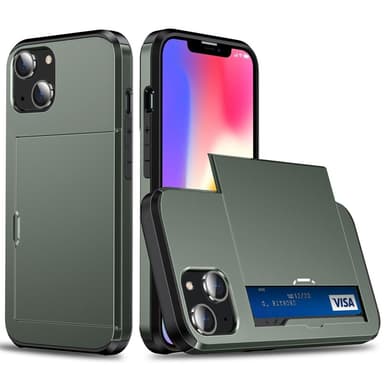 SKALO iPhone 14 Plus Armor Suojakuori korttikotelo - Vihreä