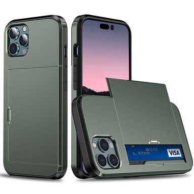 SKALO iPhone 14 Pro Armor Suojakuori korttikotelo - Vihreä