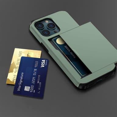 SKALO iPhone 14 Pro Armor Suojakuori korttikotelo - Vihreä