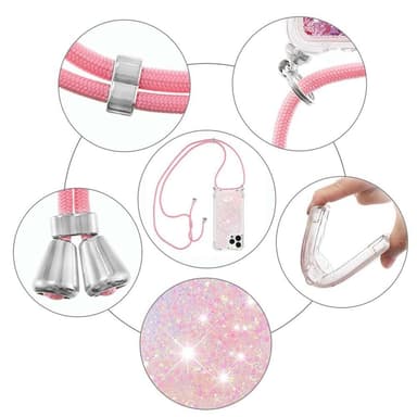 SKALO iPhone 14 Pro Juoksuhiekka Glitter Mobile kaulapanta - Pinkki