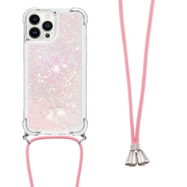 SKALO iPhone 14 Pro Juoksuhiekka Glitter Mobile kaulapanta - Pinkki