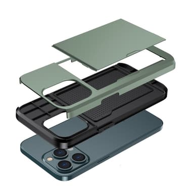 SKALO iPhone 14 Pro Armor Suojakuori korttikotelo - Vihreä