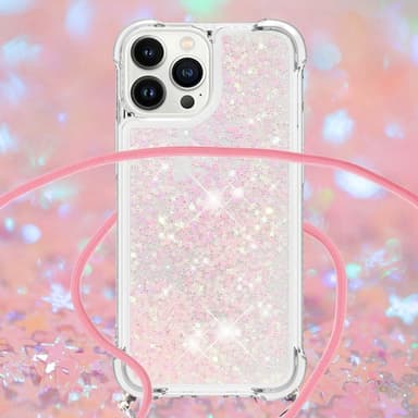 SKALO iPhone 14 Pro Juoksuhiekka Glitter Mobile kaulapanta - Pinkki