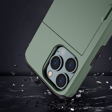 SKALO iPhone 14 Pro Armor Suojakuori korttikotelo - Vihreä