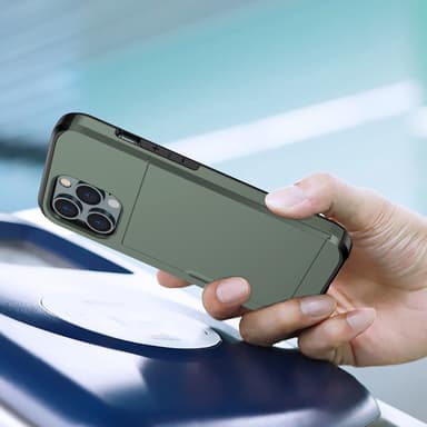 SKALO iPhone 14 Pro Armor Suojakuori korttikotelo - Vihreä
