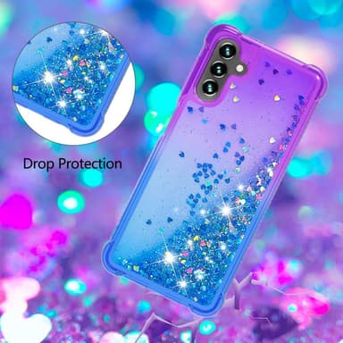 SKALO Samsung A13 5G Juoksuhiekka Glitter Sydämet TPU kuori - Violetti-Sininen