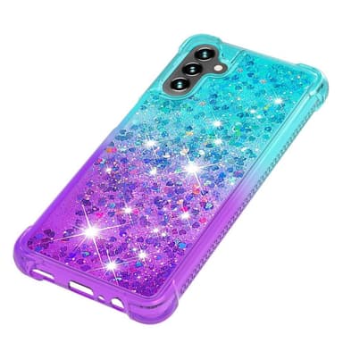 SKALO Samsung A13 5G Juoksuhiekka Glitter Sydämet TPU kuori - Turkoosi-Violetti