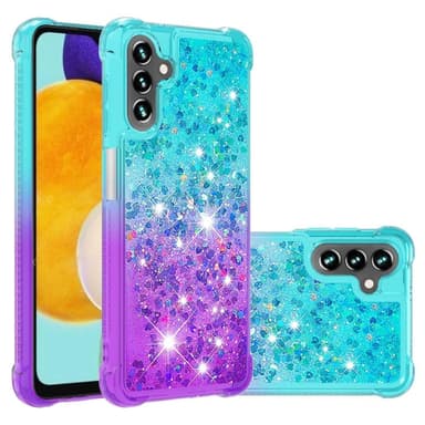 SKALO Samsung A13 5G Juoksuhiekka Glitter Sydämet TPU kuori - Turkoosi-Violetti