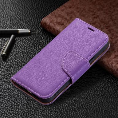 SKALO iPhone 13 Mini Premium Litchi Lompakkokotelo - Violetti