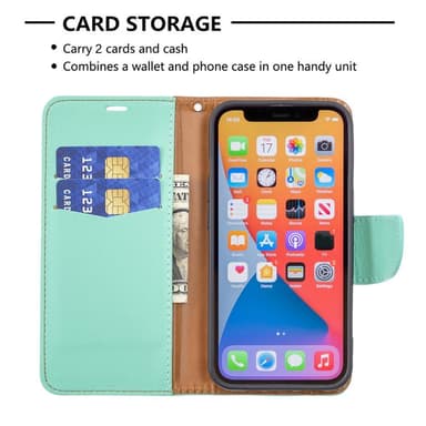 SKALO iPhone 13 Pro Premium Litchi Lompakkokotelo - Turkoosi