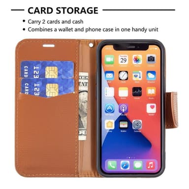 SKALO iPhone 13 Mini Premium Litchi Lompakkokotelo - Ruskea