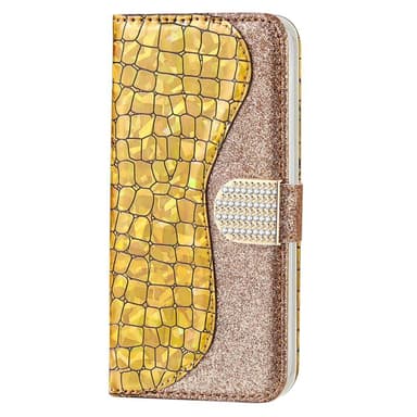 SKALO Samsung S22 Croco Kimaltava lompakkokotelo - Kulta