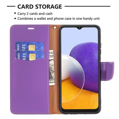 SKALO Samsung A22 5G Premium Litchi Lompakkokotelo - Violetti