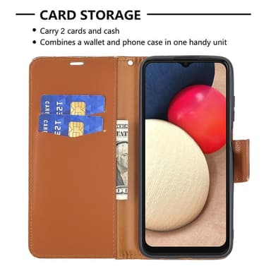 SKALO Samsung A02s / A03s Premium Litchi Lompakkokotelo - Ruskea