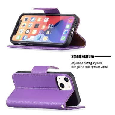 SKALO iPhone 13 Mini Premium Litchi Lompakkokotelo - Violetti