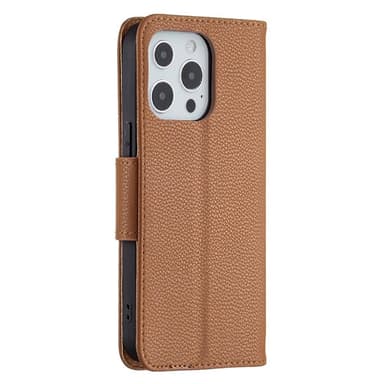 SKALO iPhone 13 Pro Premium Litchi Lompakkokotelo - Ruskea