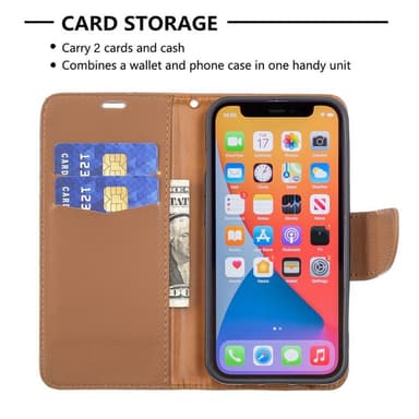 SKALO iPhone 13 Pro Premium Litchi Lompakkokotelo - Ruskea