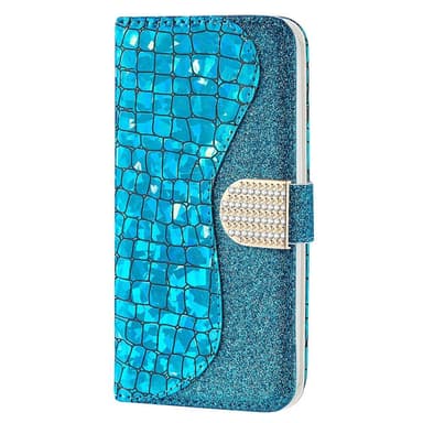SKALO iPhone 13 Mini Croco Kimaltava lompakkokotelo - Sininen