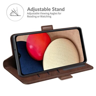 SKALO Samsung A02s / A03s Premium Wallet Lompakkokotelo - Tummanruskea