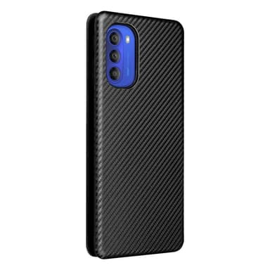 SKALO Moto G51 Carbon Fiber Lompakkokotelo - Musta