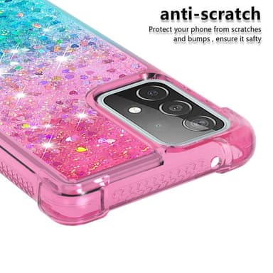 SKALO Samsung A52/A52s Juoksuhiekka Glitter Sydämet TPU kuori - Pinkki-Turkoosi