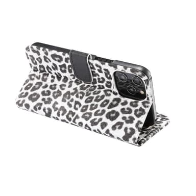 Leopardikuvioinen lompakkokuori iPhone 12 Pro Maxille - Valkoinen