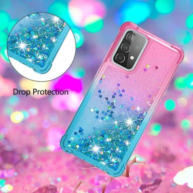 SKALO Samsung A52/A52s Juoksuhiekka Glitter Sydämet TPU kuori - Pinkki-Turkoosi