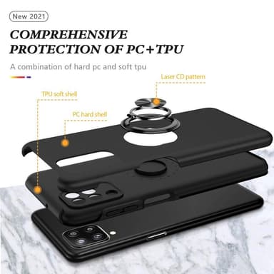 Yhteensopiva Samsung Galaxy A12 sormirengas Kickstand Hybridi-kotelo