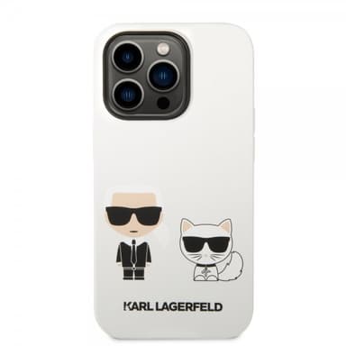 Karl Lagerfeld iPhone 14 Pro Kuori Liquid Silicone Karl & Choupette Valkoinen