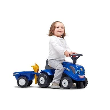 Falk Ride-on traktori peräkärryllä, haravalla ja lapiolla FALK baby New Holland