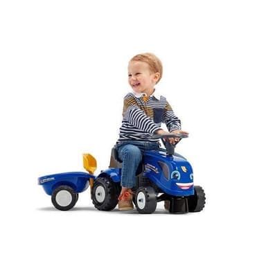 Falk Ride-on traktori peräkärryllä, haravalla ja lapiolla FALK baby New Holland