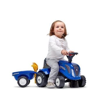 Falk Ride-on traktori peräkärryllä, haravalla ja lapiolla FALK baby New Holland