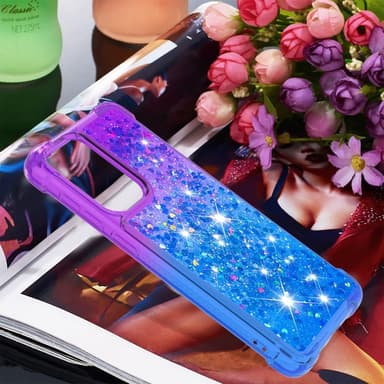 SKALO Samsung A33 5G Juoksuhiekka Glitter Sydämet TPU kuori - Violetti-Sininen