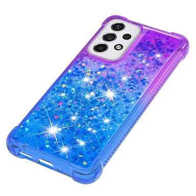SKALO Samsung A33 5G Juoksuhiekka Glitter Sydämet TPU kuori - Violetti-Sininen
