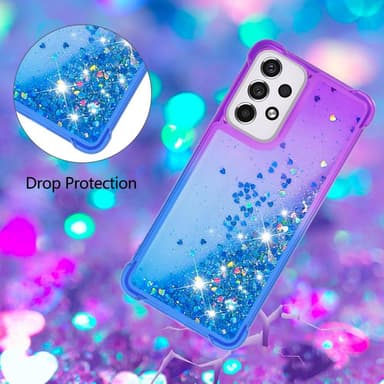 SKALO Samsung A33 5G Juoksuhiekka Glitter Sydämet TPU kuori - Violetti-Sininen